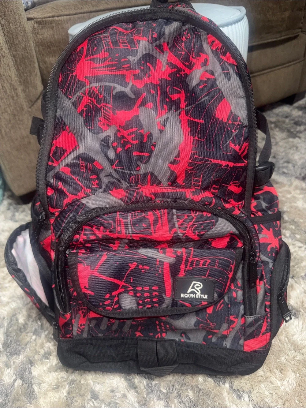 Men's Red & Gray Graphic Backpack